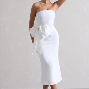 Club L London White Strapless Midi Dress with Bow